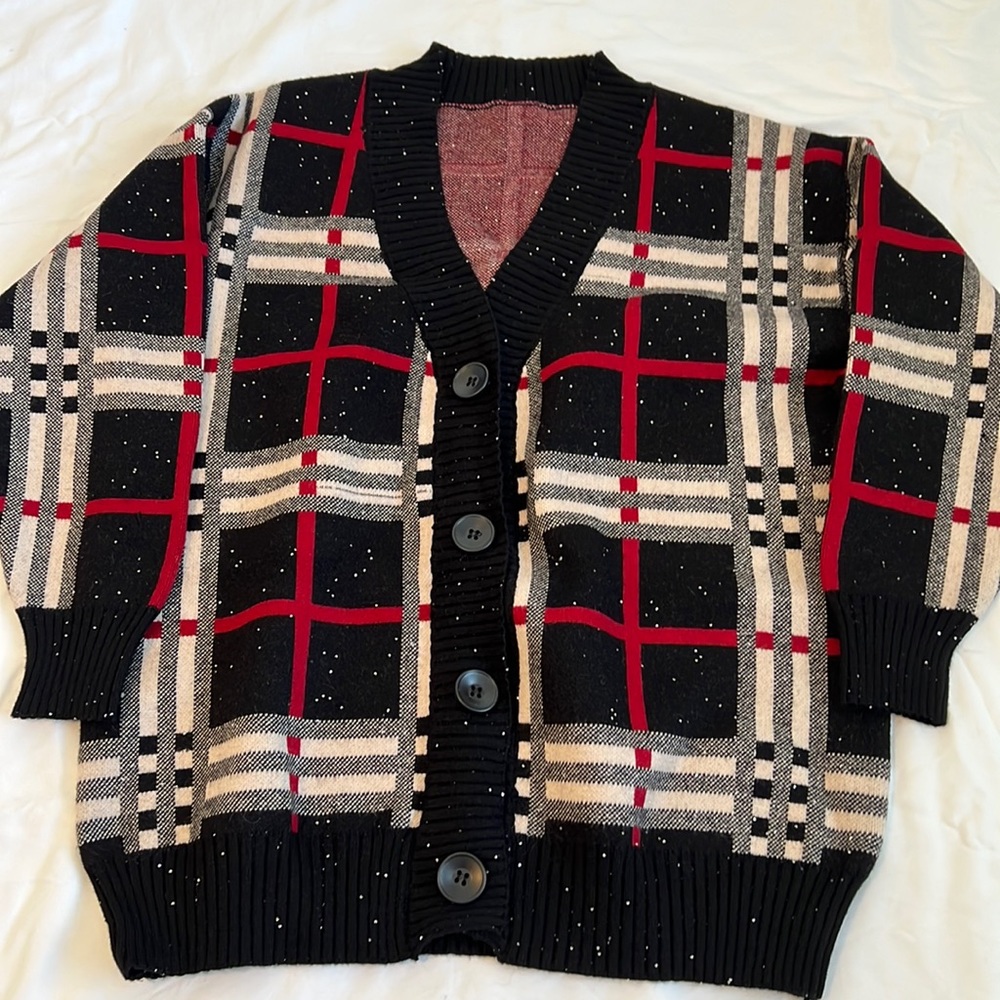 Oversized checkered cardigan in black, Sz: LP